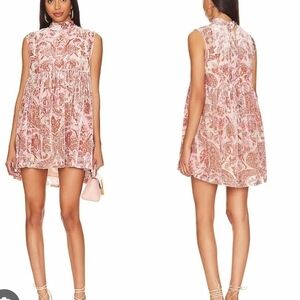 Free People All the Time Paisley Velvet Floral Minidress Women M Pink Boho Party